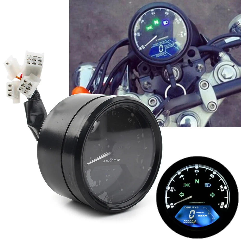 

Universal Motorcycle Odometer Speedometer Tachometer LCD Digital 12000RPM Gauge 12V