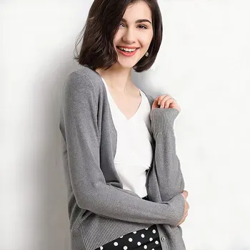 봄 가을 여성의 단색 니트 카디건 스웨터 싱글 브레스트 슬림 핏 V 넥 스웨터 캐주얼 스웨터 코트 상품 이미지