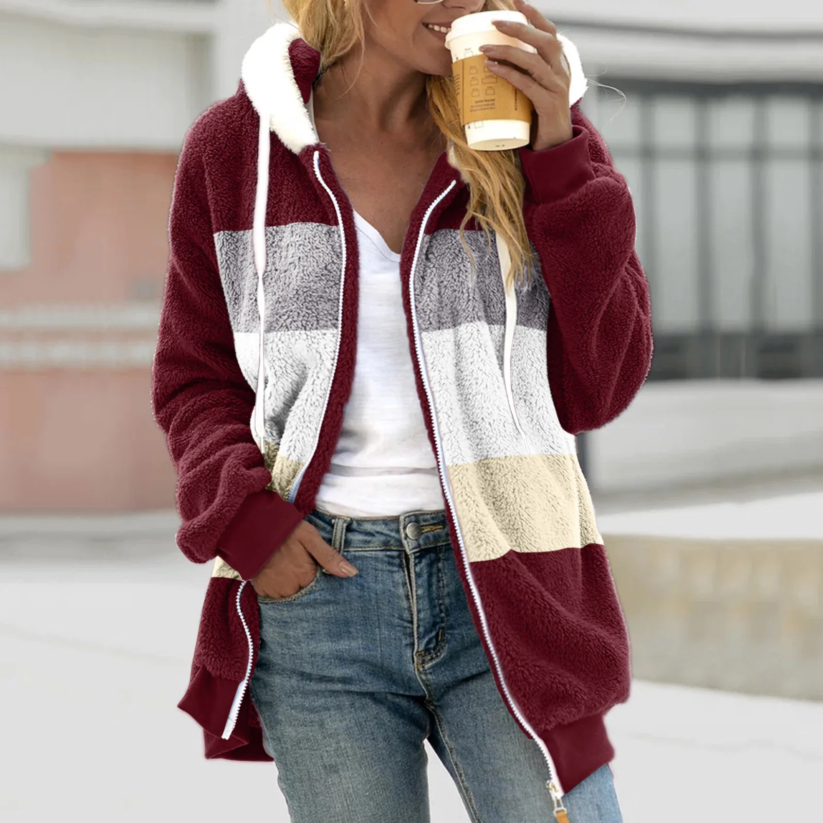Womens Plush Jacket Fashion Splicing Loose Plush Winter Warm Zipper Pocket Autumn Hooded Zipper Coat Thick High Quality Overcoat
Womens Plush Jacket Fashion Splicing Loose Plush Winter Warm Zipper Pocket Autumn Hooded Zipper Coat Thick High Quality Overcoat