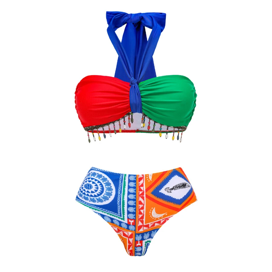 Two Pieces Color Block Bikini Swimsuit and Pant for Women Halter Tassels Swimwear Female Beach Bathing Suit Outfit
Two Pieces Color Block Bikini Swimsuit and Pant for Women Halter Tassels Swimwear Female Beach Bathing Suit Outfit