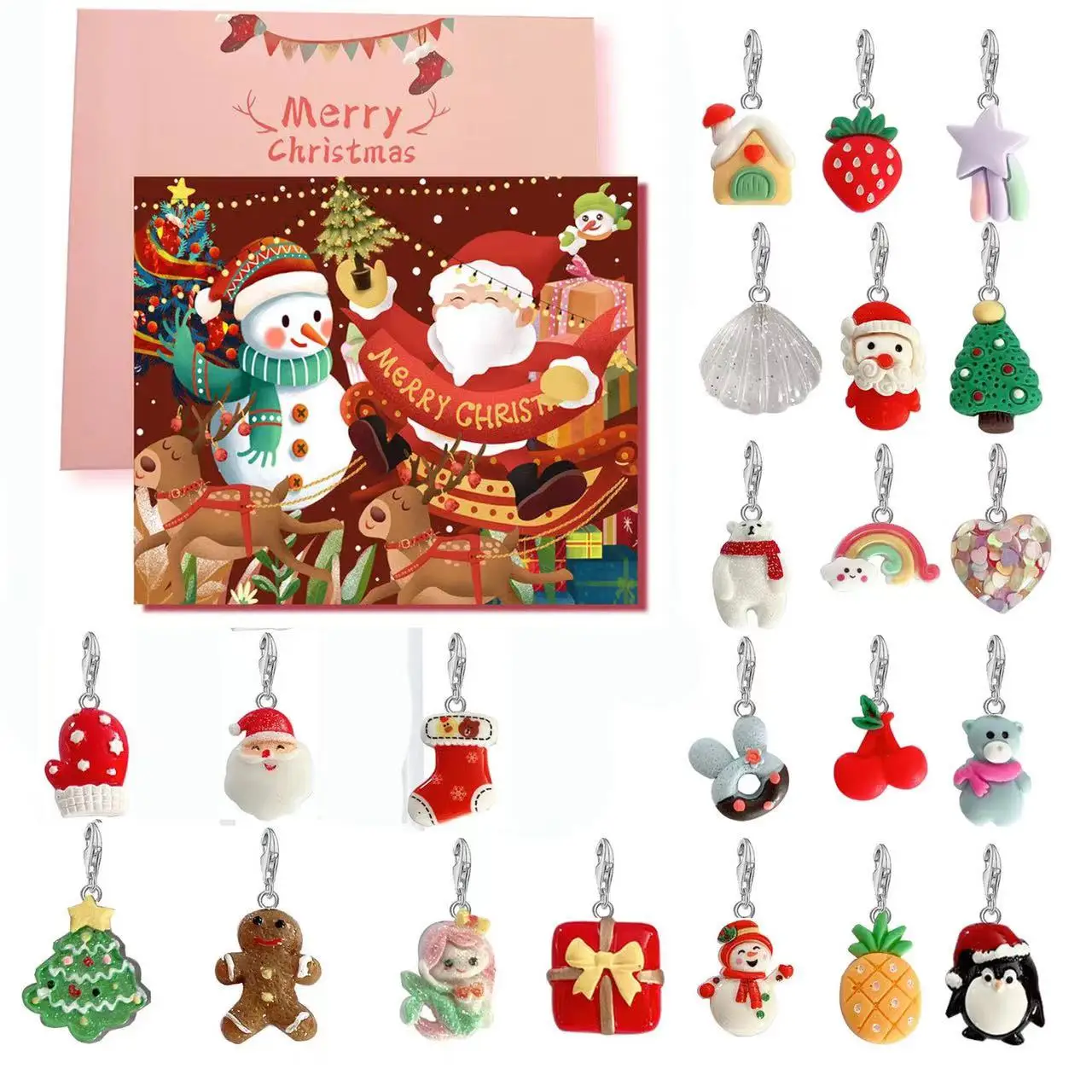 

2024 year Christmas decorations gifts countdown calendar Advent DIY bracelet surprise box cartoon mascot gift box