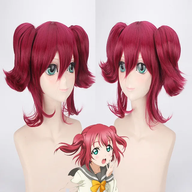 

Ruby Kurosawa wig Love Live Sunshine Cosplay Wig 35cm short dark red with two ponytails Hair LoveLive Ruby Kurosawa Cosplay Wigs