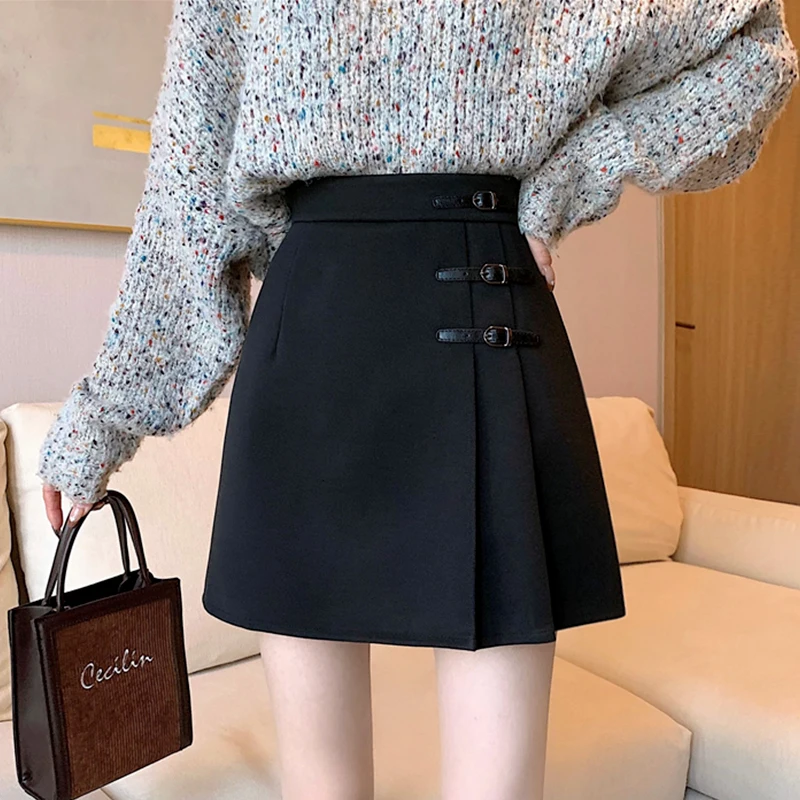 

LKSK Large Size Woolen Half Skirt for Women's Spring and Autumn High Waisted Pleated Skirt A-line Wrapped Hip Short Skirt