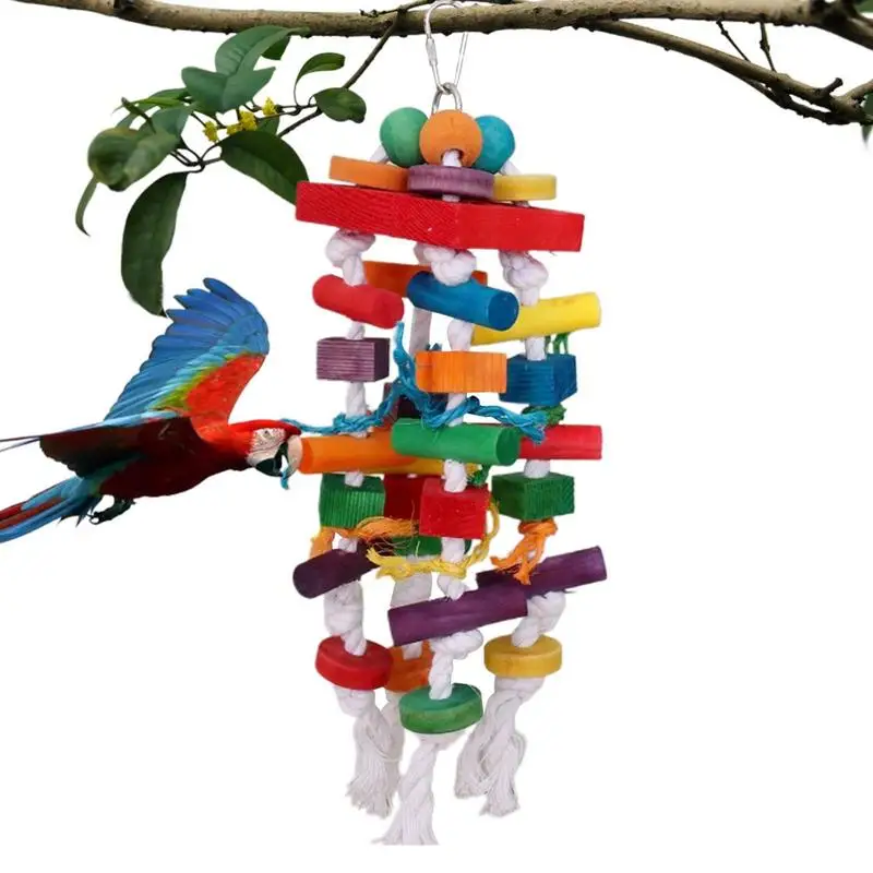 

Parrot Foraging Feeder Toys Wood Bite Cage Bird Parrot Toys Wear Resistant Wooden Block Bird Parrot Toys Wood Foraging Bird