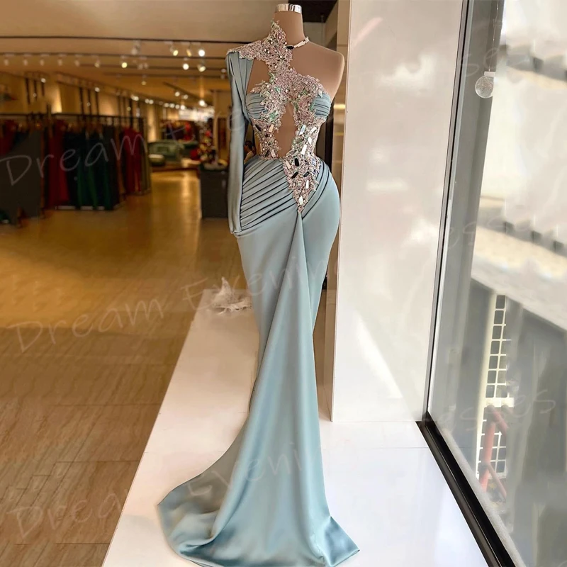 

Classic Sexy Women's Mermaid Fashionable Evening Dresses Charming One Shoulder Beaded Prom Gowns Robe De Soirée Luxe Elégante