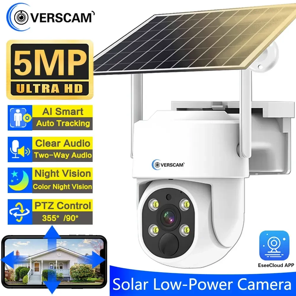 

5MP Solar WiFi IP Camera 2K HD Wireless Outdoor Security PTZ Cam Built-in Battery PIR Human Detection Video Surveillance CCTV