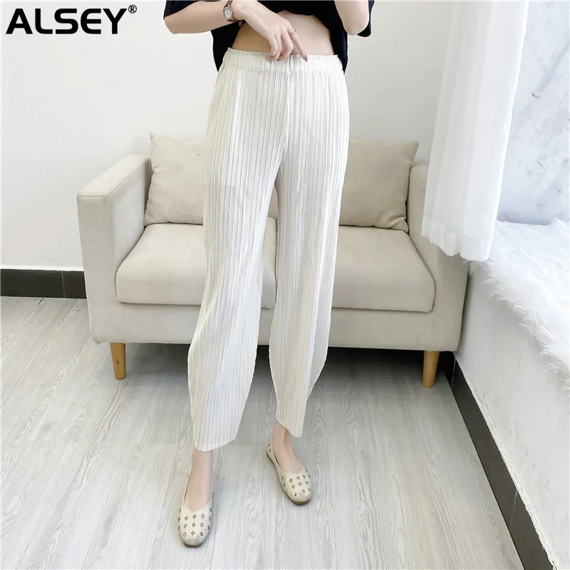 

ALSEY Miyake Pleated Harem Pants Loose Slim Fashion Casual Temperament Commuter Summer New Solid Color Nine-minuteStraight Pants