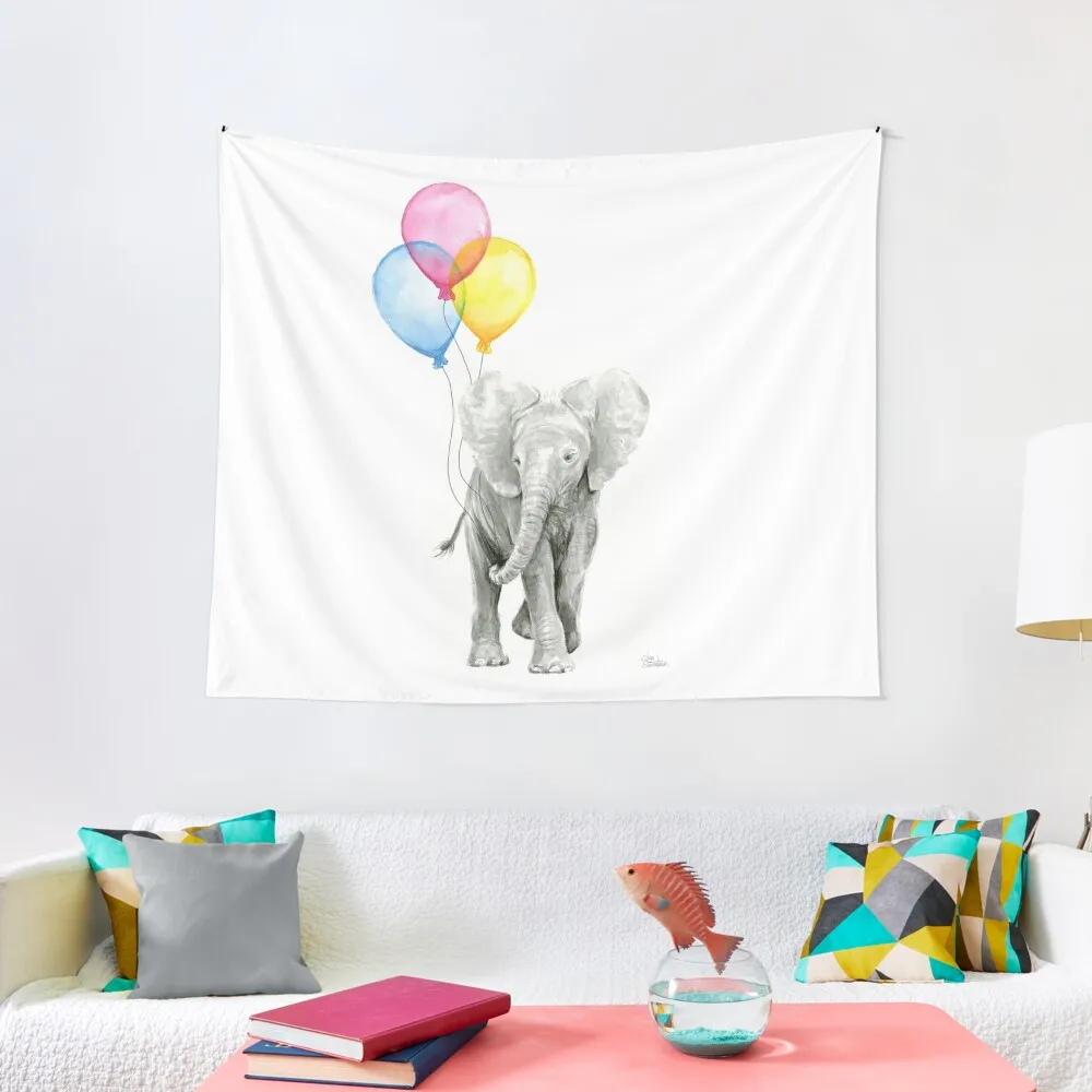 

Baby Elephant Nursery Animal Art Watercolor Tapestry Funny Room Aesthetic Home Decorations Tapestry