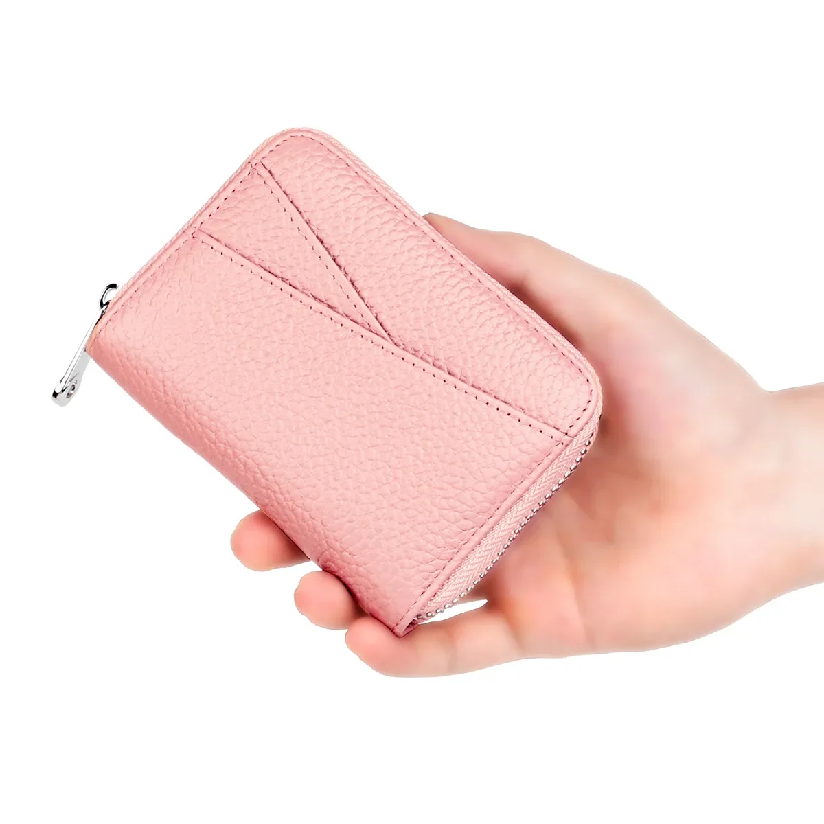 

Women's RFID Blocking Credit Card Wallet Minimalist Genuine Leather Zippered Small Coin Purse Front Pocket Card Holder for Women