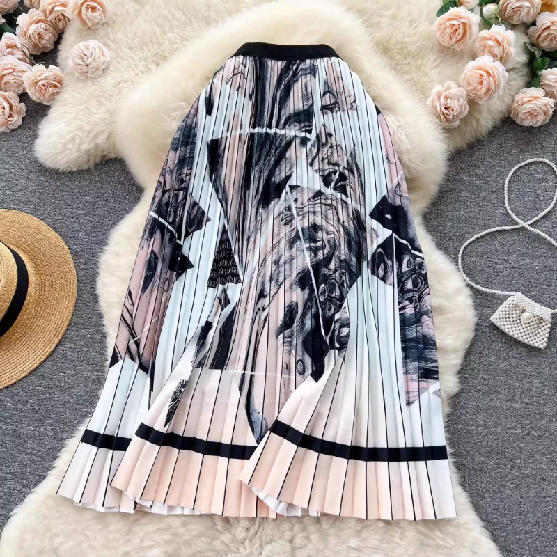 Women Chic Vintage Print Pleated Full Skirt High Waist Elegant Korean Fashion Fairycore A-line Sweet Casual Summer Clothing
Women Chic Vintage Print Pleated Full Skirt High Waist Elegant Korean Fashion Fairycore A-line Sweet Casual Summer Clothing