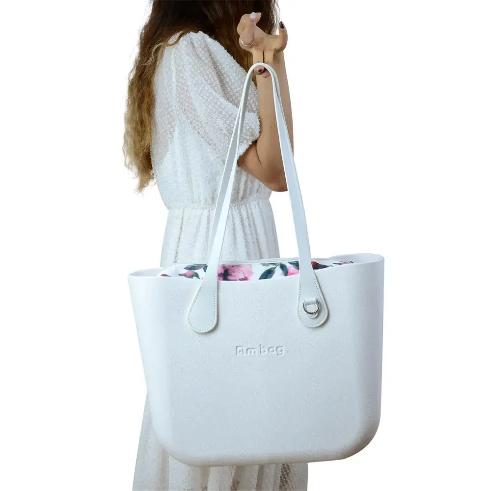 

Ambag Obag O Bag Style DIY Classic Big EVA with Zip-Up Inner Lining Colorful Long PU Leather Handles Women EVA Silicone Handbag