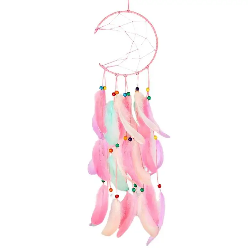 

Moon Dreamcatcher Indian Style Handmade Wind Chimes Wall Ornament Girls Room Decoration Feather Dream Catcher Ornaments Gift 4W