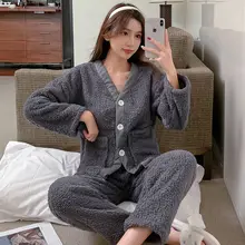 Cute Sweet Cardigan Solid Color Home Clothes Plus Velvet Thick Thick Warm Autumn and Winter New Korean Pajamas 
Cute Sweet Cardigan Solid Color Home Clothes Plus Velvet Thick Thick Warm Autumn and Winter New Korean Pajamas