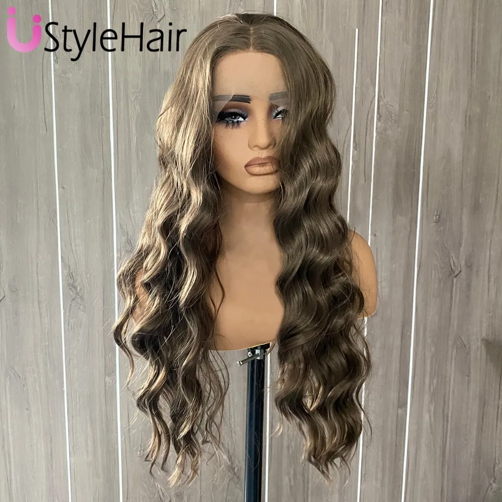 UStyleHair Brown Wig Lace Front Wig Synthetic Long Body Wave Wigs Heat Resistant Lace Wig Daily Used Cosplay Natural Hairline 2 Saccc483ec15c4b8da3805d0a61d551e1p