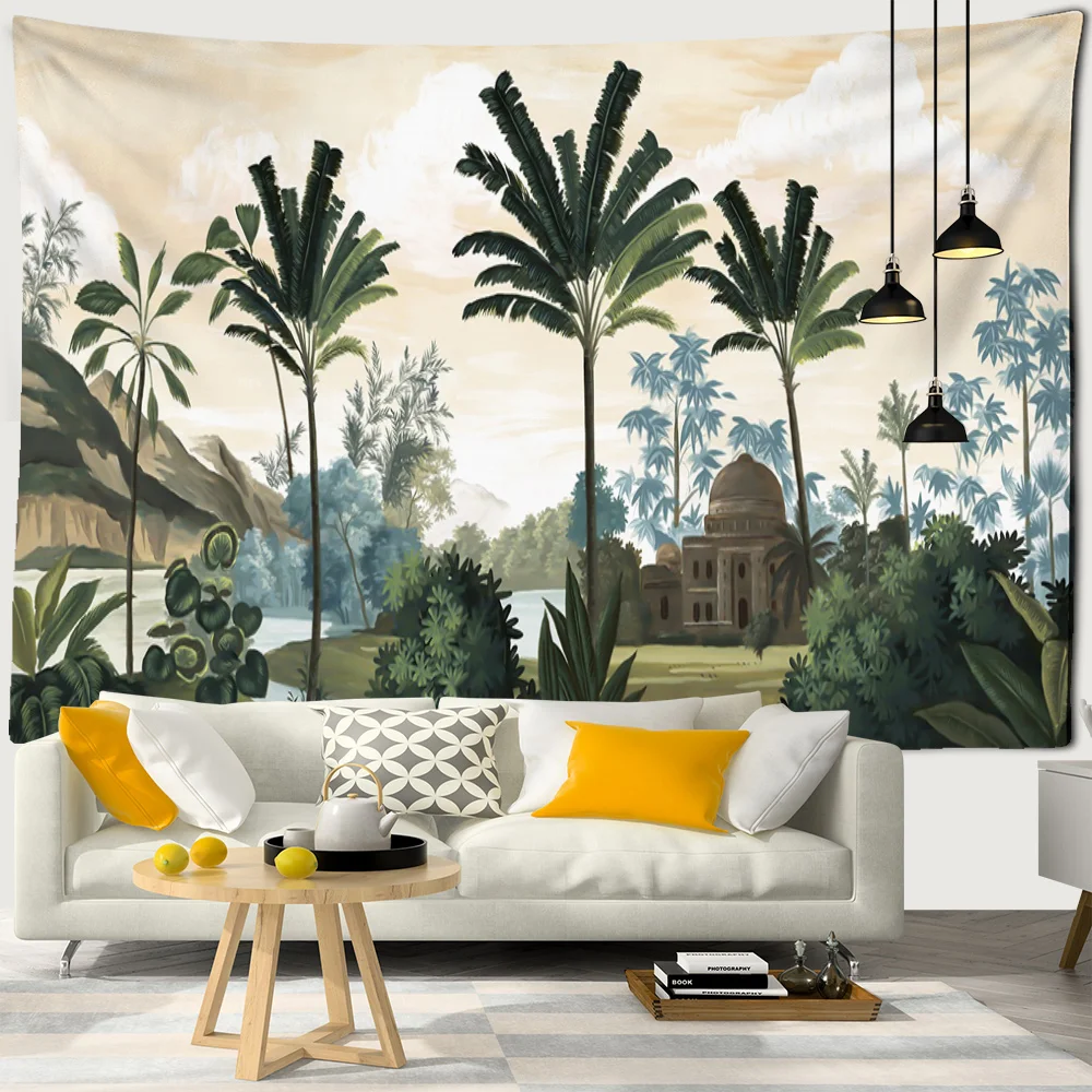 

Rainforest Fortress Tapestry Coconut Tree Wall Hanging Simple Style Bohemian Hippie Witchcraft TAPIZ Art Dormitory Decor