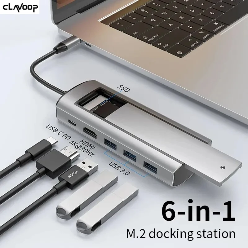 CLAVOOP 6 in 1 M.2 SSD HUB USB C Dock Station with Disk Storage Function USB 3.0 Type C to HDMI-Compatible For Macbook Laptop PC
CLAVOOP 6 in 1 M.2 SSD HUB USB C Dock Station with Disk Storage Function USB 3.0 Type C to HDMI-Compatible For Macbook Laptop PC