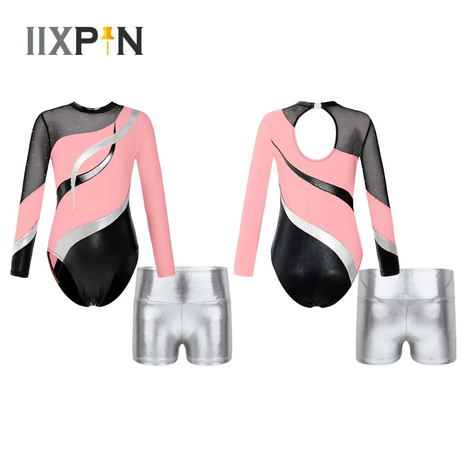 2023 Kids Girls Ballet Dance Leotard Set Long Sleeve Shiny Rhinestones Patchwork Bodysuit+Metallic Shorts for Gymnastics Workout
2023 Kids Girls Ballet Dance Leotard Set Long Sleeve Shiny Rhinestones Patchwork Bodysuit+Metallic Shorts for Gymnastics Workout