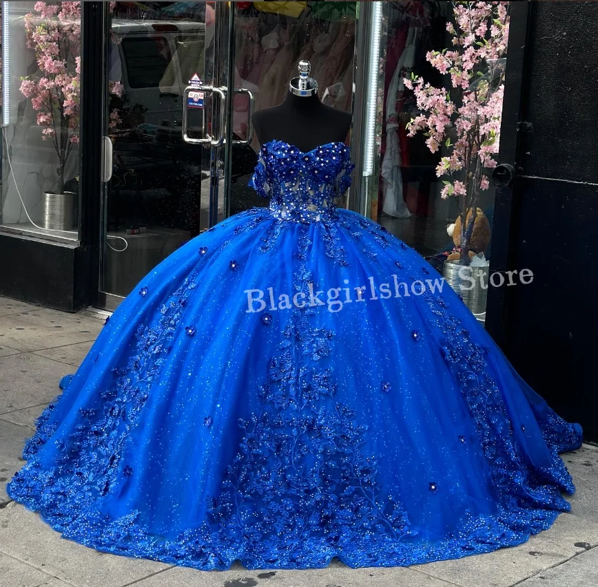 

Princess Jewel Blue 15 Quinceanera Dress 2024 Luxurious Elegant Sheath Sheer Boning Applique Sweet 16 Dress vestidos de 15 años