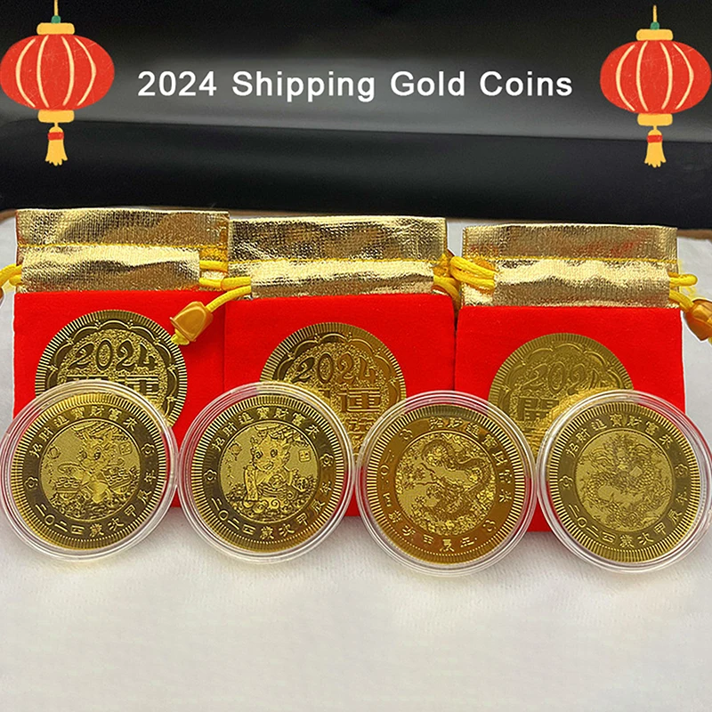 

2024 год зодиака Дракон золотой фольга китайский сувенир монета кулон орнамент автомобиль украшение для дома подарок