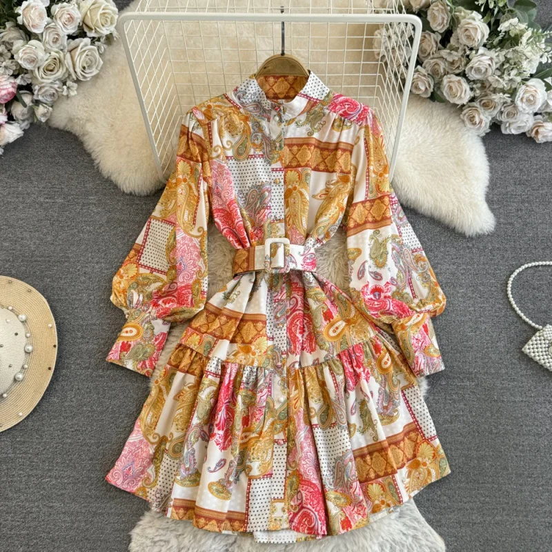 High-End Light Luxury Temperament Lantern Long Sleeve Lapel and Waist Tight Single-Breasted A- line Printed Ruffled Dress
High-End Light Luxury Temperament Lantern Long Sleeve Lapel and Waist Tight Single-Breasted A- line Printed Ruffled Dress