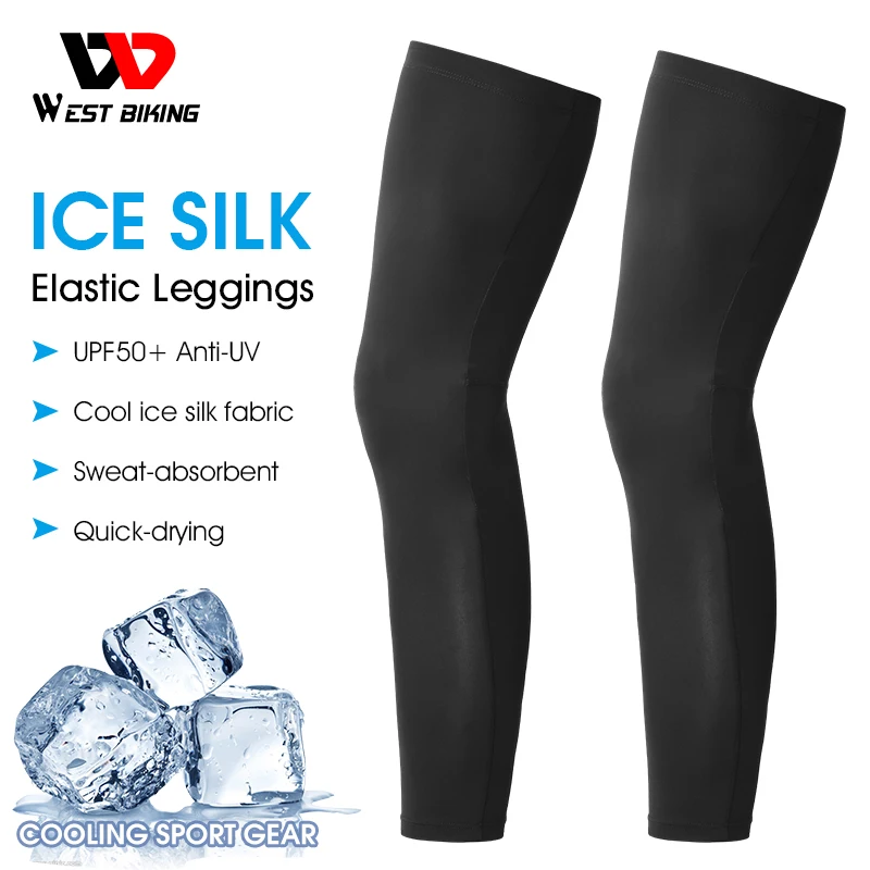 

WEST BIKING Summer Cycling Running Legs Sleeve Ice Silk UV Protection Compression Non-Slip Leg Warmer Cooling Sport Gear