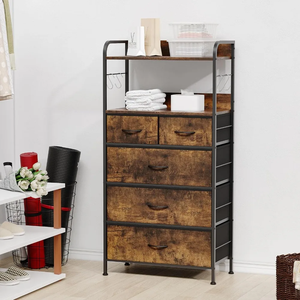 

Dresser for Bedroom with 5 Drawers, Dressers & Chests of Drawers for Hallway, Sturdy Metal Frame, Wood Tabletop Easy Pull Handle