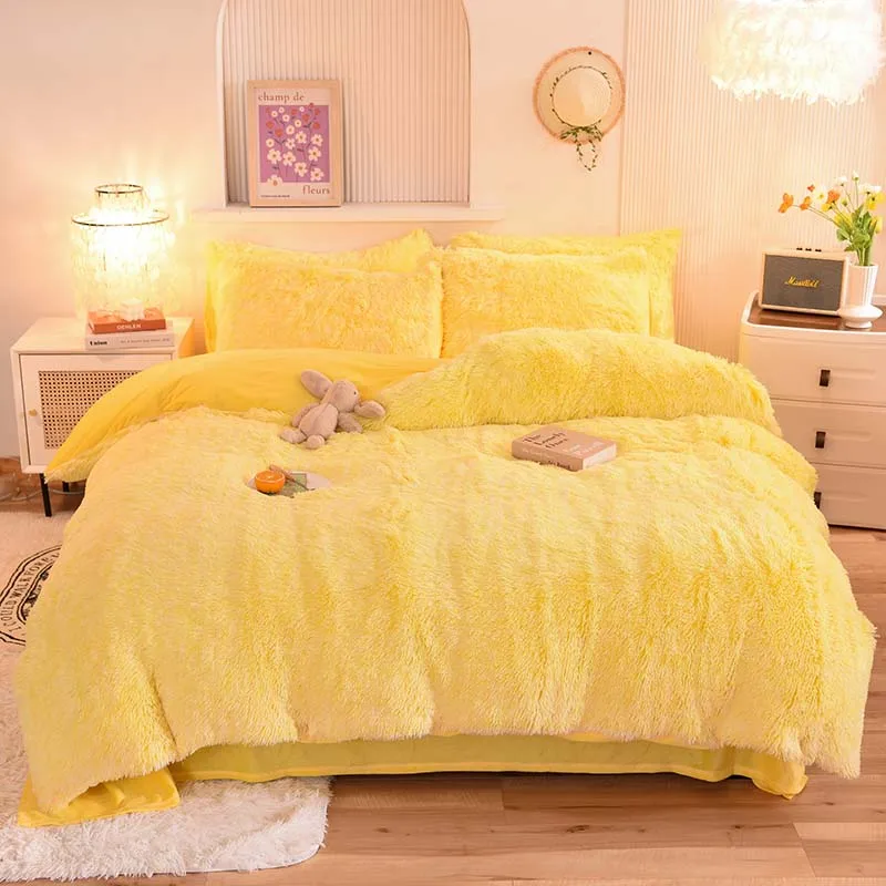 3Pcs Super Shaggy Coral Fleece Warm Cozy Princess Bedding Set Mink Velvet Duvet Cover Set Bed Comforter Cover Blanket Pillowcase 26 Sacd99708e20144e9a5c1afb301307ae3E