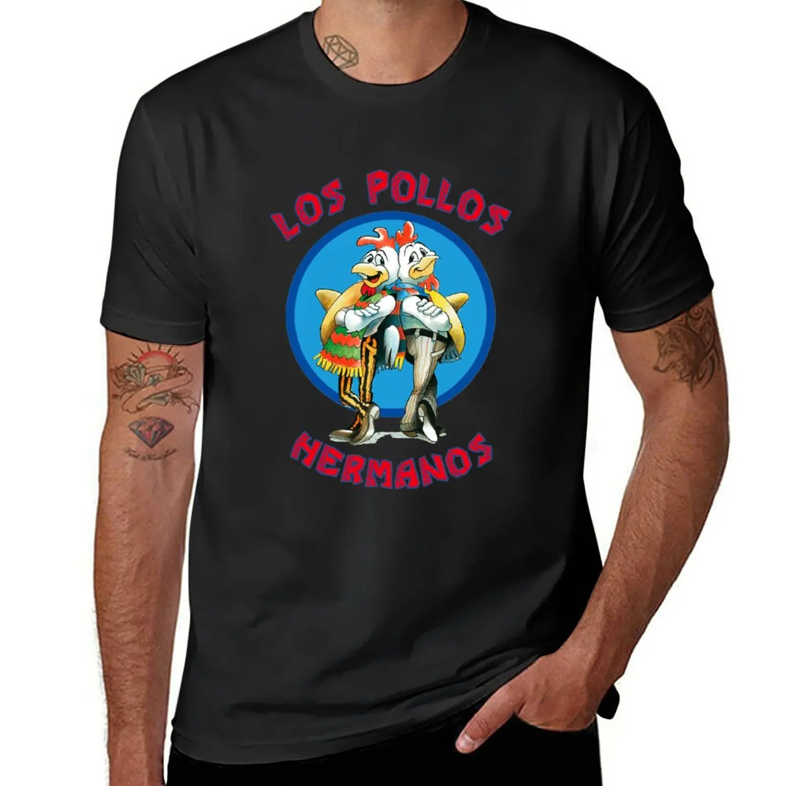 

Los Pollos футболка с надписью Hermanos Новая коллекция простых корейских модных черных мужских футболок