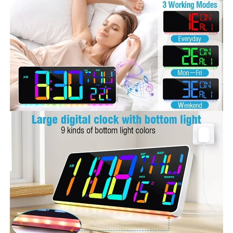 

Remote Control LED Large Digital Wall Clock Date Week Display Table Wall-mounted Alarms Clocks Large-screen Electronic Clock