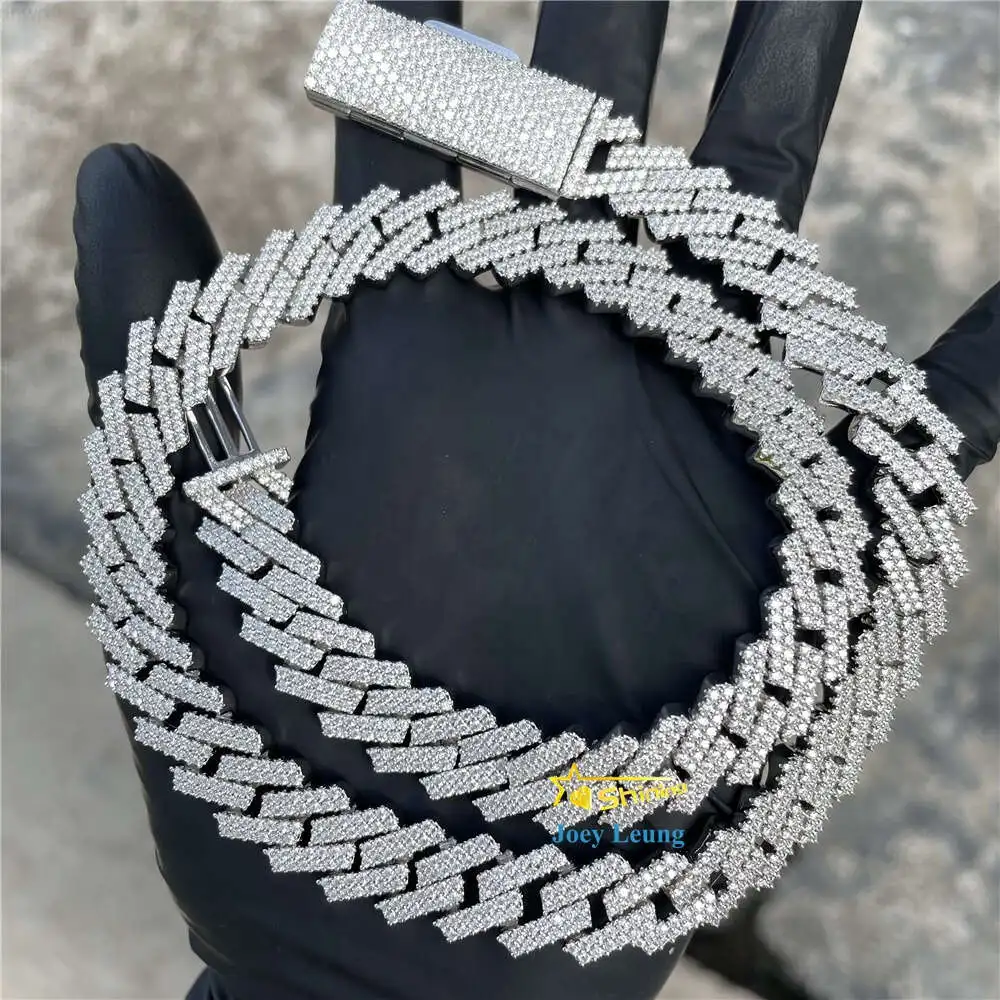 

Pass Diamond Tester 925 Silver Necklace Vvs Moissanite Diamond 13mm Width Iced Out Cuban Link Chain Hip Hop