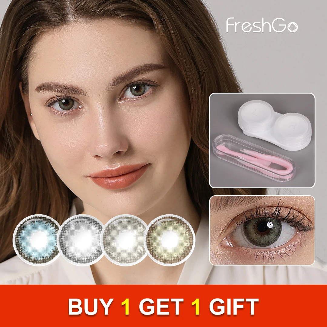 

Freshgo Color Contact Lenses For Eyes 1pair Yearly Natural Gray Green Lens Cosmetic Soft Glasses Beauty Pupil with Lenses Case