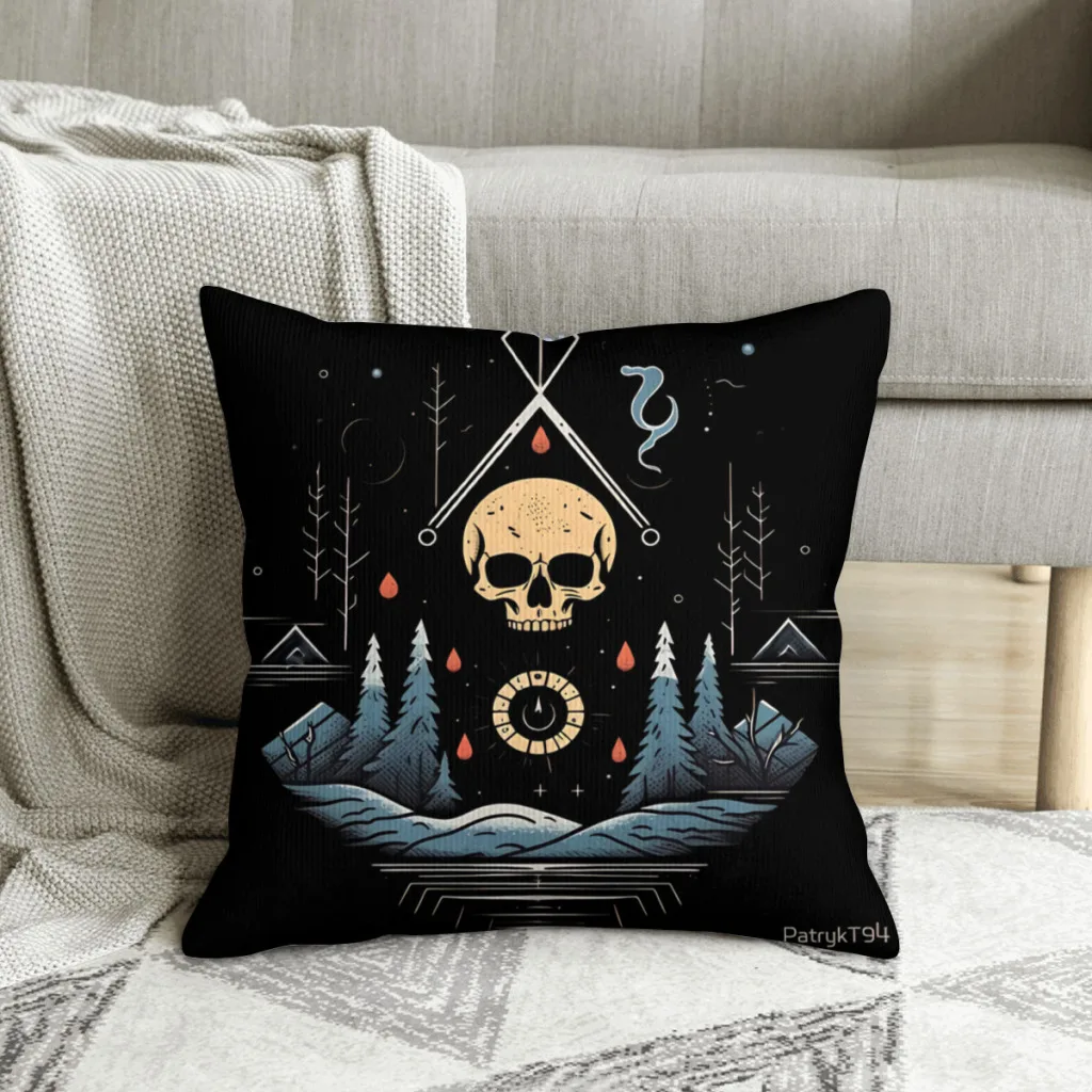 

Ancient Mysteries Skull and Primal Symbols Ancient Art Polyester Cushion Cover For Bedroom Garden Decorative Kawaii Coussincase