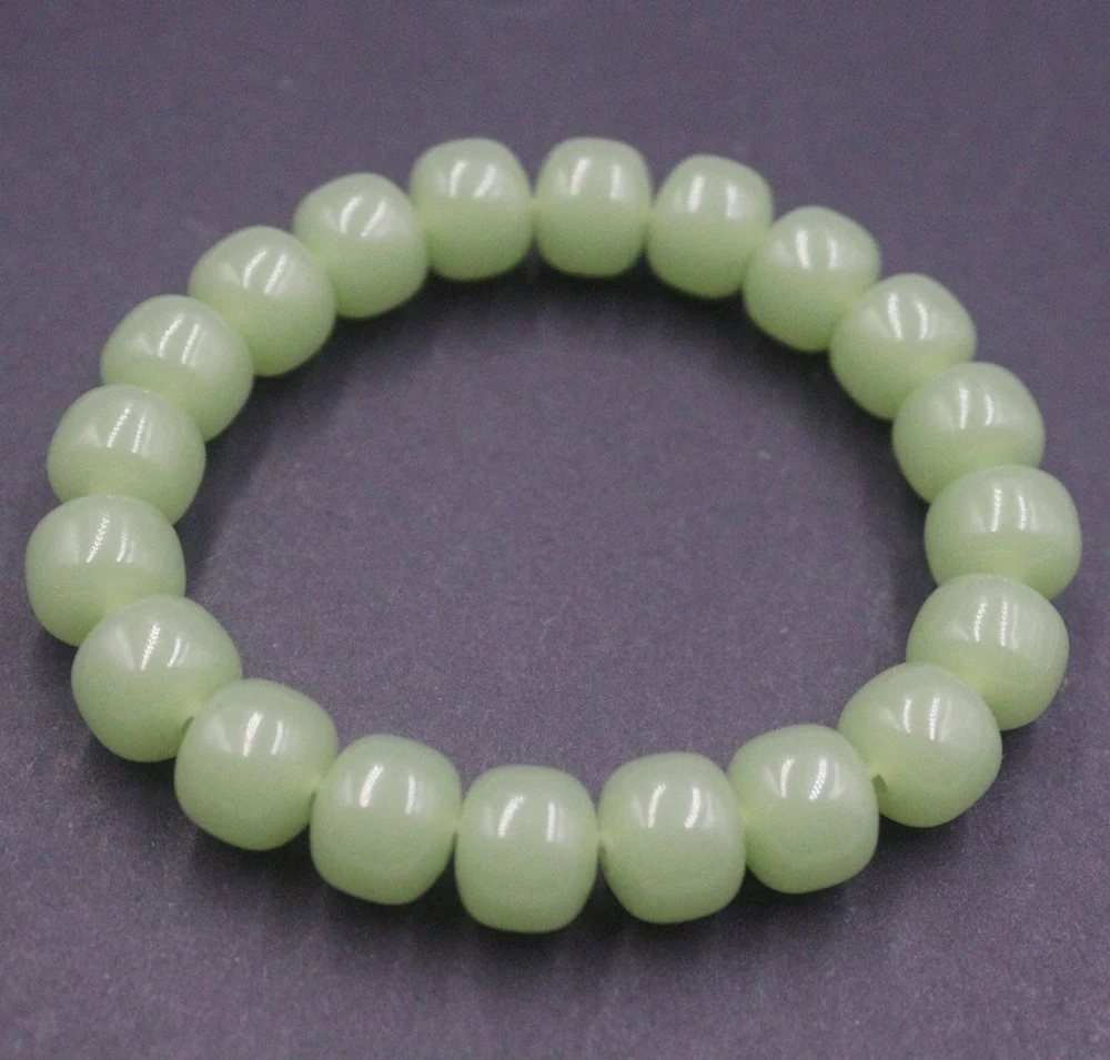 

Natural Jade Jasper Women Gift Craved Bless Lucky 11mm Light Green Beaded Bracelet
