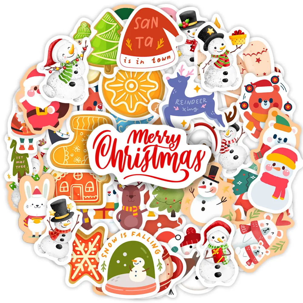 

Christmas Stickers Cartoon Cute Gift Decoration Decals for Children PVC Waterproof Funny Toys New Year Snowman Deer Santa Claus