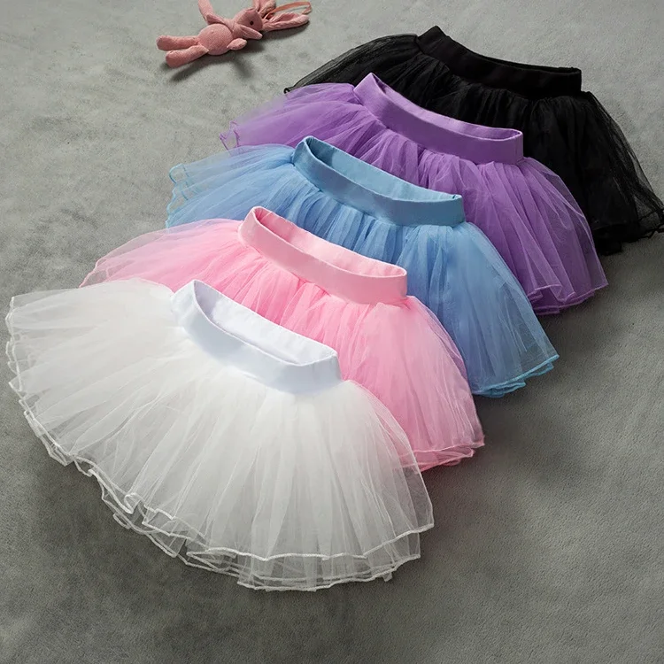 

Free Shipping Girls Ballet Tutu Skirts Pink Kids Fluffy 4 layer Soft Yarn Tulle Skirts White Elastic Ballet Leotard Skirts