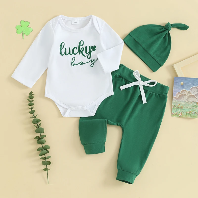 

Newborn St Pattys Day Outfit Baby Boy Romper Pants Hat Infant Clothes Set My First St Patricks Day Outfits