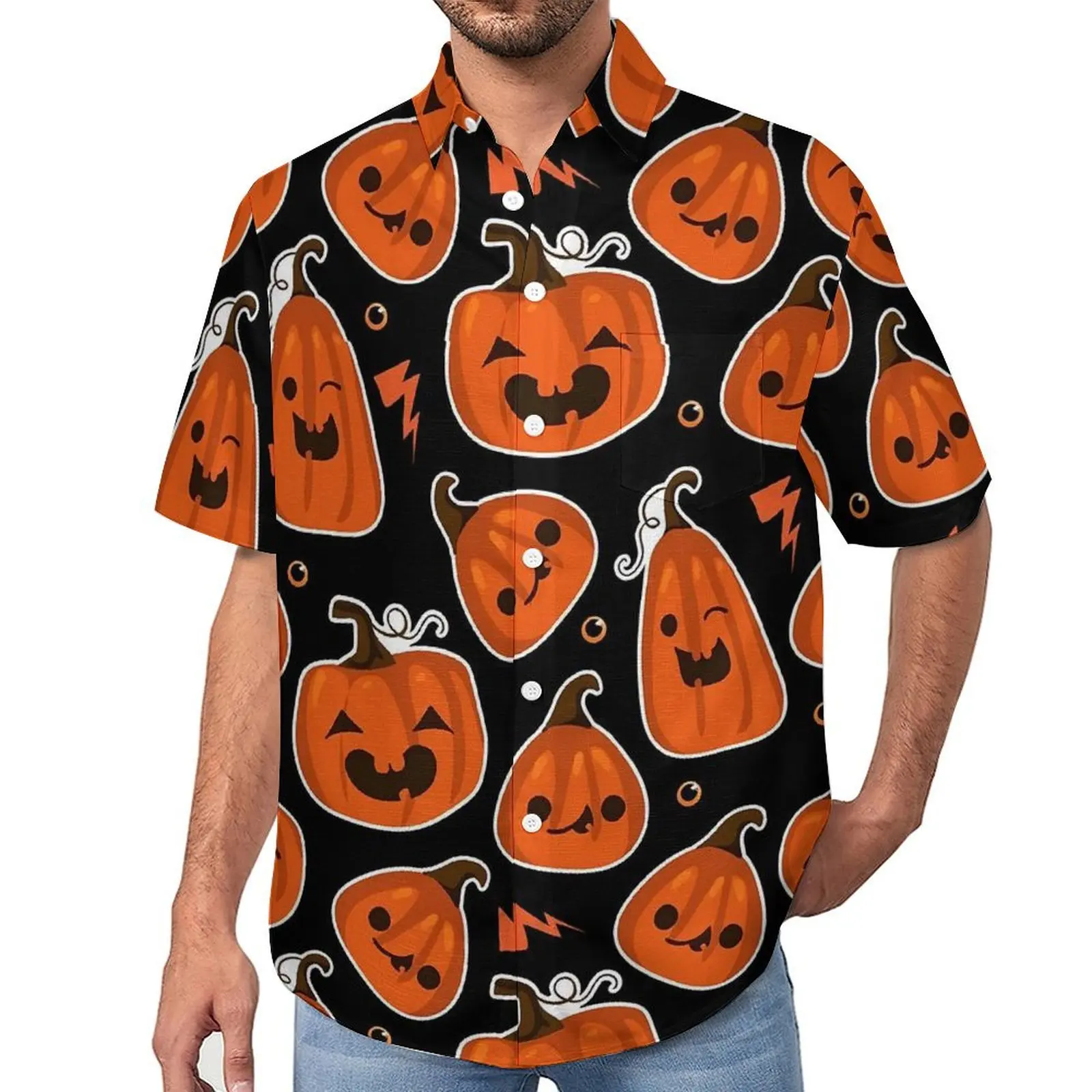 

Cute Pumpkins Vacation Shirt Halloween Hawaiian Casual Shirts Mens Trending Blouses Short-Sleeved Graphic Clothes Plus Size 4XL