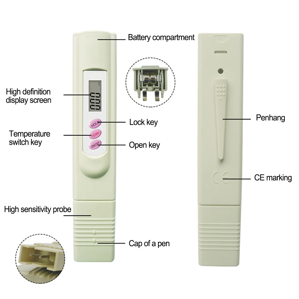 Measuring Purity Water Tester Digital Filter Quality Test Tool Water Water Filter Water Quality Purity Test Tool 155x2x15mm
Measuring Purity Water Tester Digital Filter Quality Test Tool Water Water Filter Water Quality Purity Test Tool 155x2x15mm