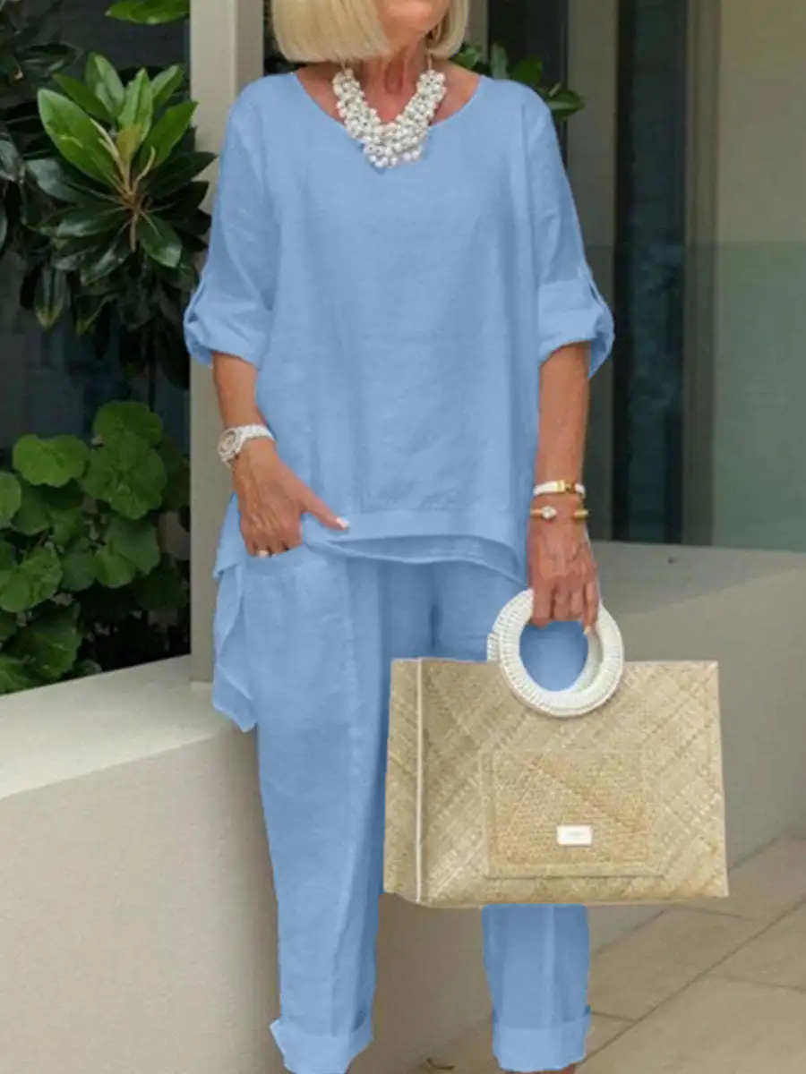 Casual Blue Women Set Spring Summer Fashion Long Sleeve O-Neck Loose Suit Female Vintage Pocket Top Long Pants 2 Pieces Outfit
Casual Blue Women Set Spring Summer Fashion Long Sleeve O-Neck Loose Suit Female Vintage Pocket Top Long Pants 2 Pieces Outfit