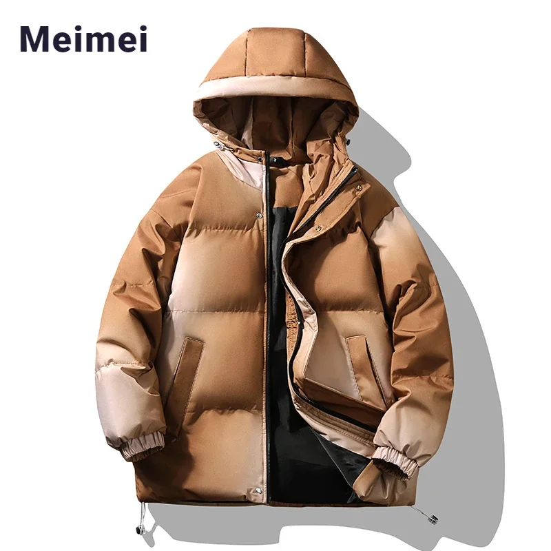 

Youth Trend Gradient All-match Parkas for Men Fashion Warm Casual Couple Suit Hooded Loose Thick Bread Clothes for Men Explosive