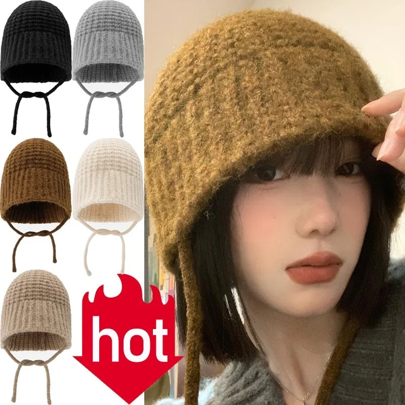 

Autumn Woolen Knitted Hat Warm Ear Protection Cap Fashion Wandering Pullover Bonnet Women's Retro Britain Street Artist Beret