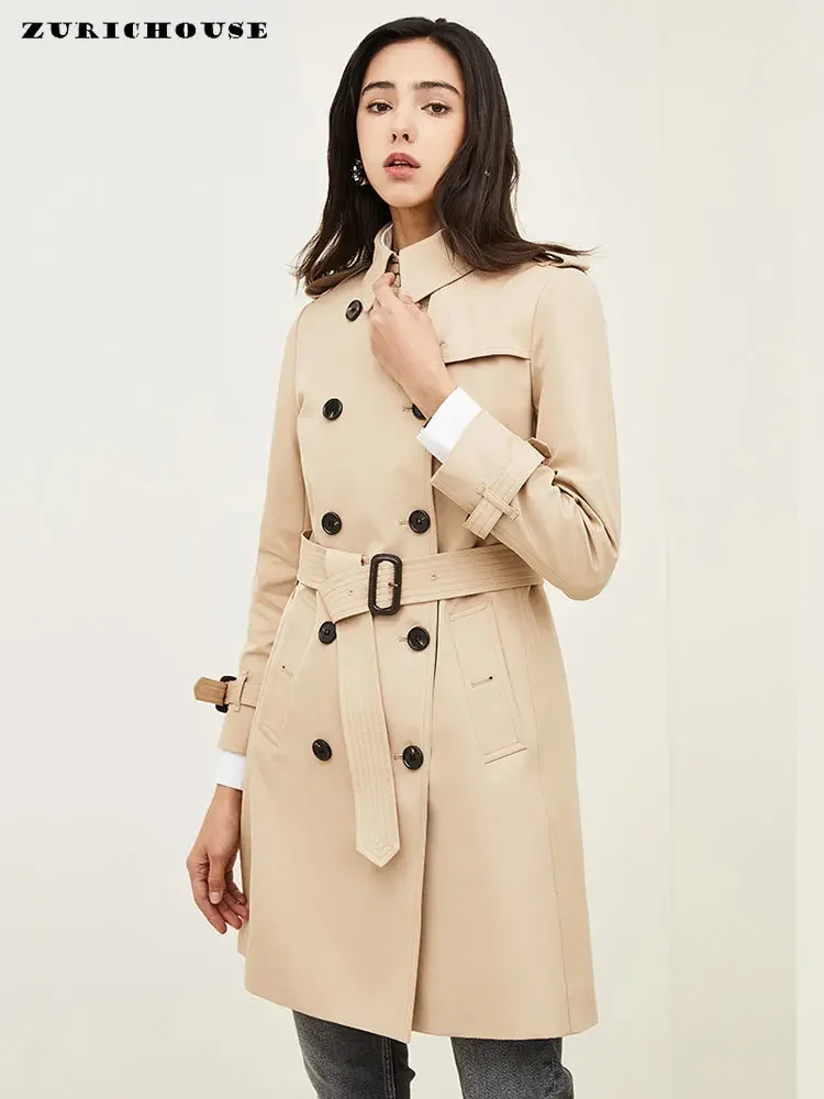 

Classic Double-breasted Belted Trench Coat Women 2024 New British Style High-end Solid Simple Casual Long Windbreaker Overcoat
