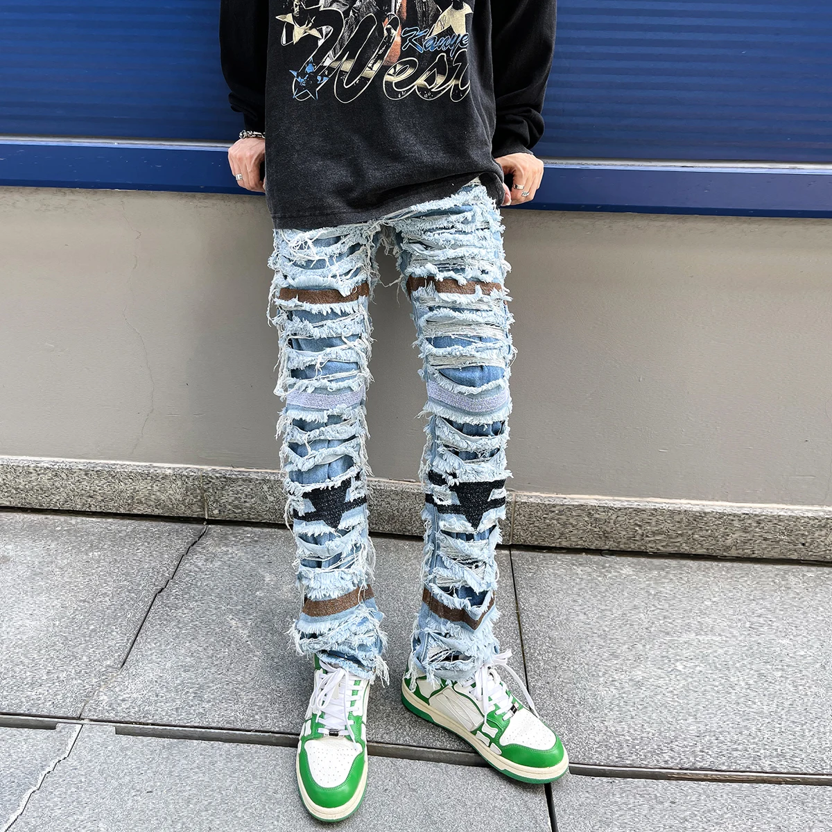 

Y2k Pleated Slim Ripped Jeans Men's Washed Distressed Seasons Streetwear Hip Hop Big Destroyed Biker Skinny Denim Jeans for Male