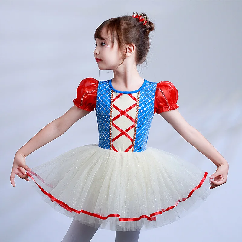 

Girls' Puffed Sleeve Dance Costume One-piece Ballet Practice Costume Pompadour Dress Lovely Princess Gauze Dress