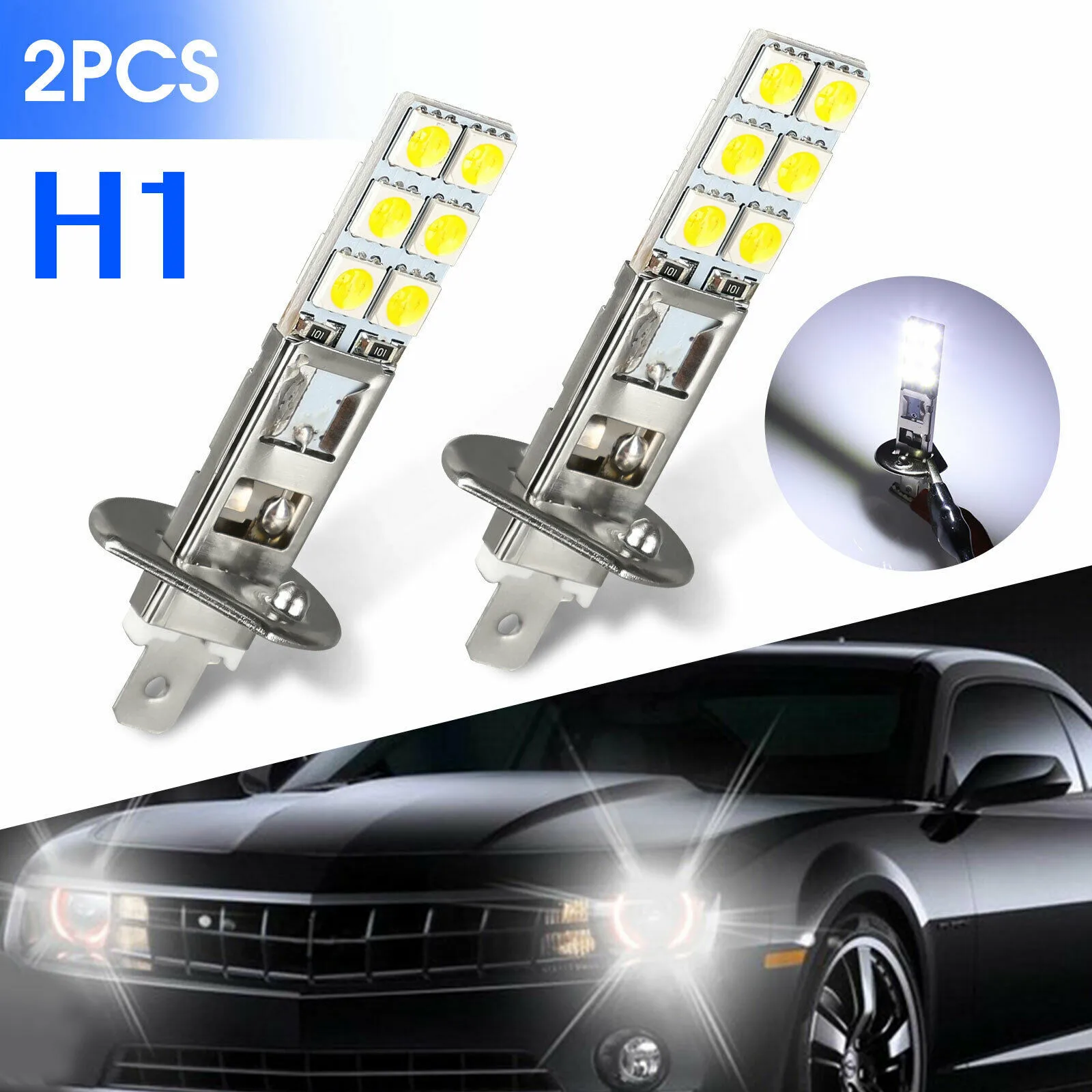 

2PC NEW H1 6000K Super White 55W LED Car Headlight Bulbs Kit Fog Driving Light Daytime Running Light DRL H1-12SMD-5050