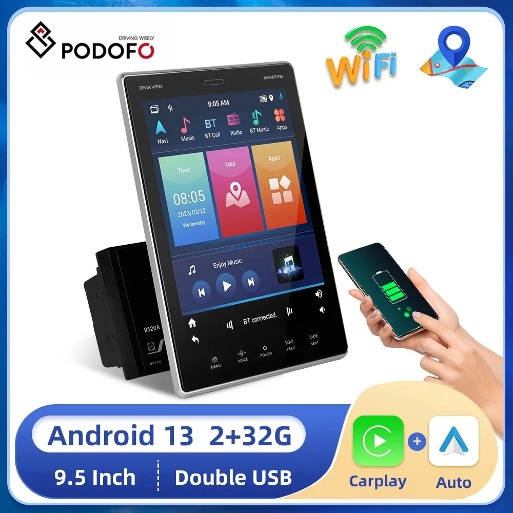 Podofo 2din GPS Car Stereo Radio 9.5'' Android 13 Vertical Screen Multimedia Player Carplay Android auto For Universal WIFI RDS
Podofo 2din GPS Car Stereo Radio 9.5'' Android 13 Vertical Screen Multimedia Player Carplay Android auto For Universal WIFI RDS