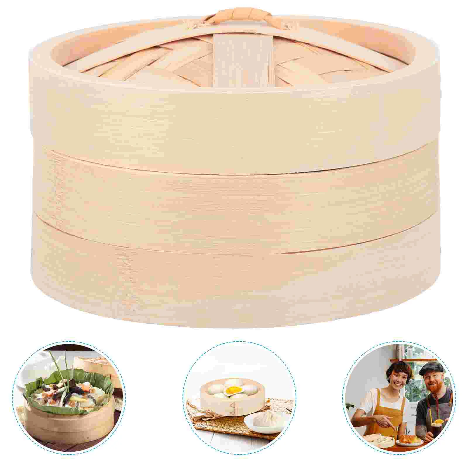 

Stainless Steel Cookware Steamer with Lid Kitchen Bamboo Steamed Dumplings Reusable Multi-functional Household Basket Food