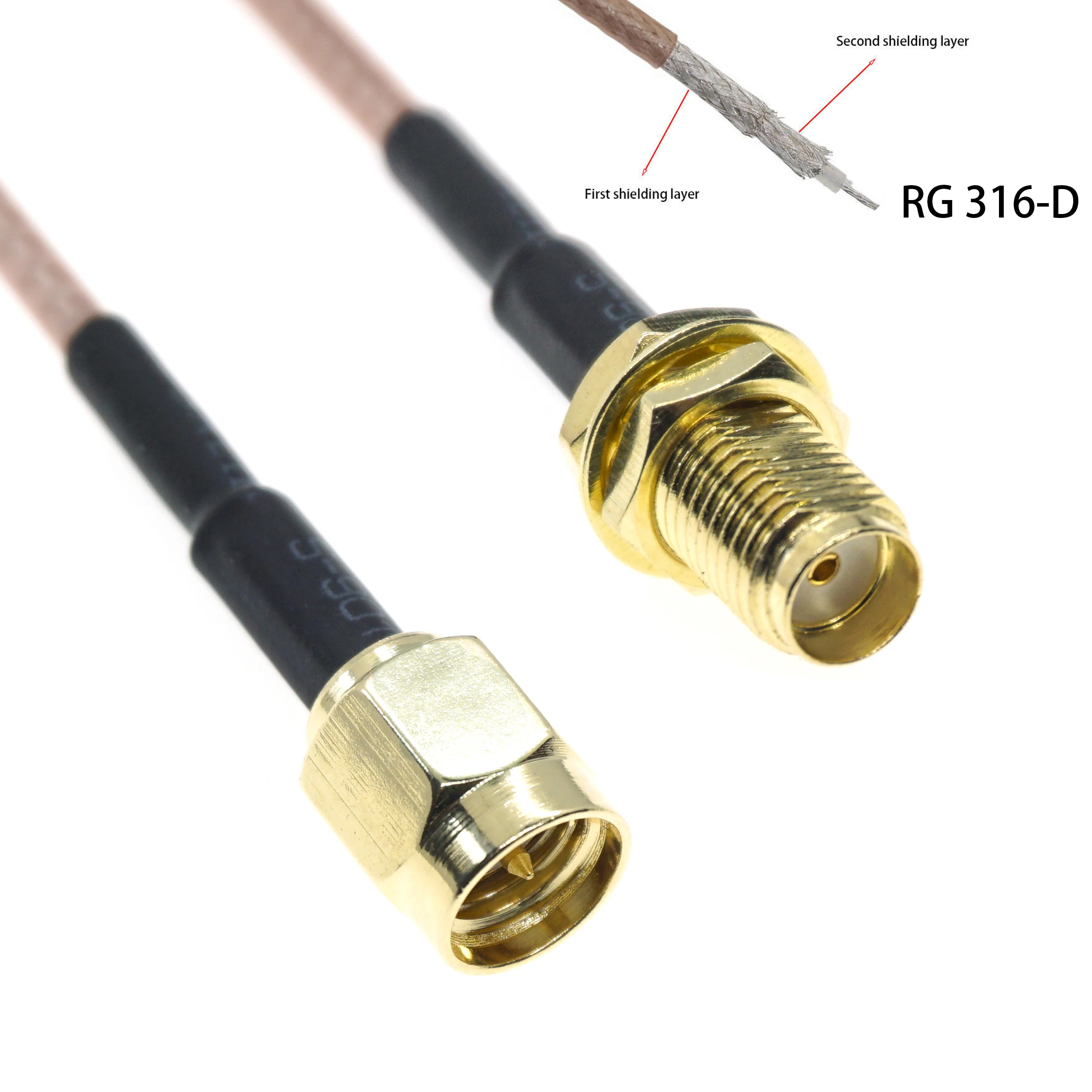 

10/15/30/50/75/100cm 1M 2M 3M 5M SMA Male To SMA Female bulkhead Jack Plug Connector RG316-D Double Shield Braid Cable