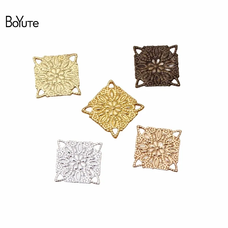 

BoYuTe (200 Pieces/Lot) Metal Brass Stamping 10mm Square Filigree Findings Materials Diy Hand Made Jewelry Accessories Wholesale
