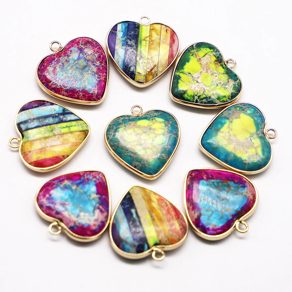 

Natural Emperor Stone Pendants Rainbow Peach Heart Shape Colorful Charms Jewelry Making DIY Necklace Accessories Gift Wholesale